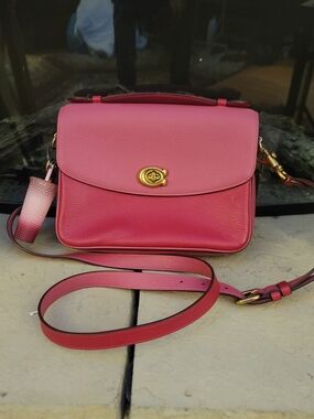 Coach Pink Pebbled Leather Crossbody with Gold Hardware